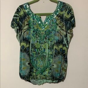 One World Multicolored  Embellished Blouse NWOT
